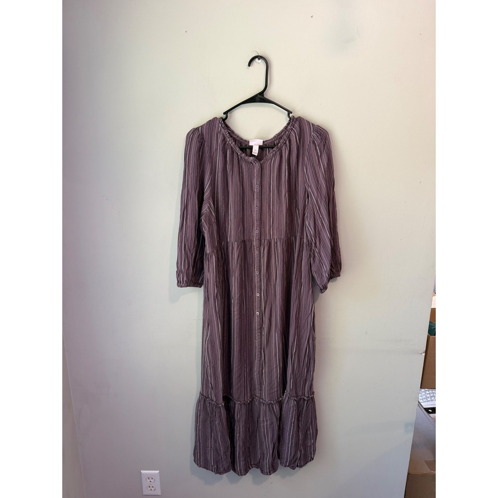 Isabel Maternity by Ingrid & Isabel Purple Striped Midi Dress XL Mauve Button Up